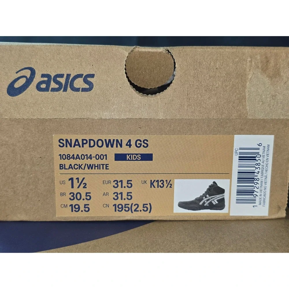 NWB SZ 1.5Y Asics Snapdown 4 GS Black White Wrestling Shoes Kids